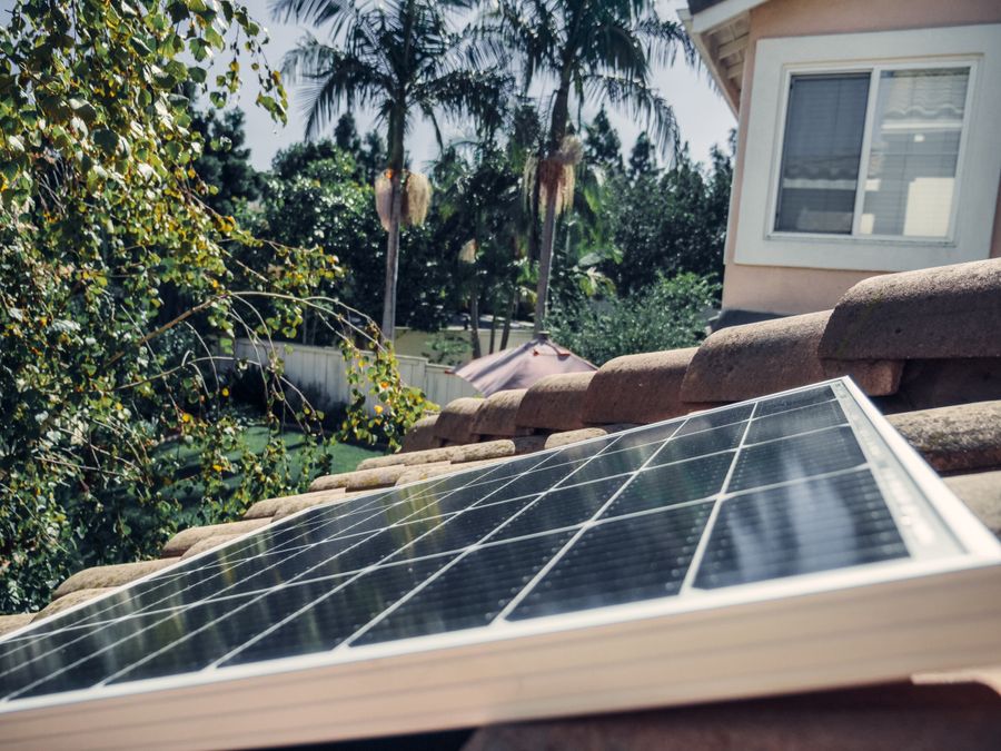 Modern home with solar panels and battery storage